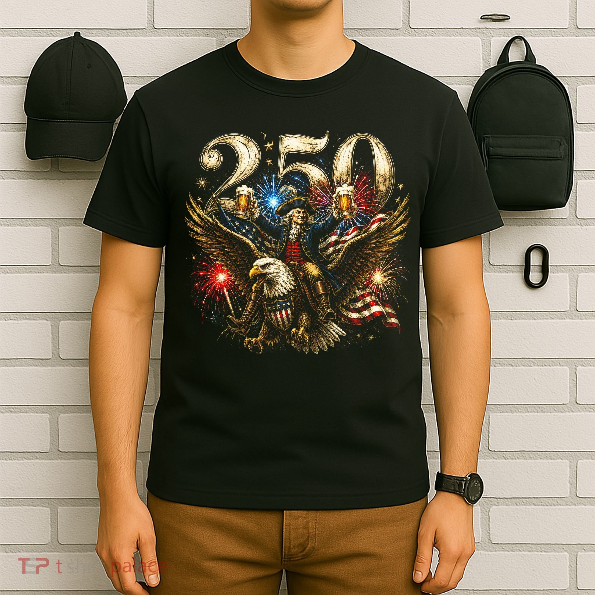 America 250 Ben Franklin Riding Eagle Celebration T-Shirt