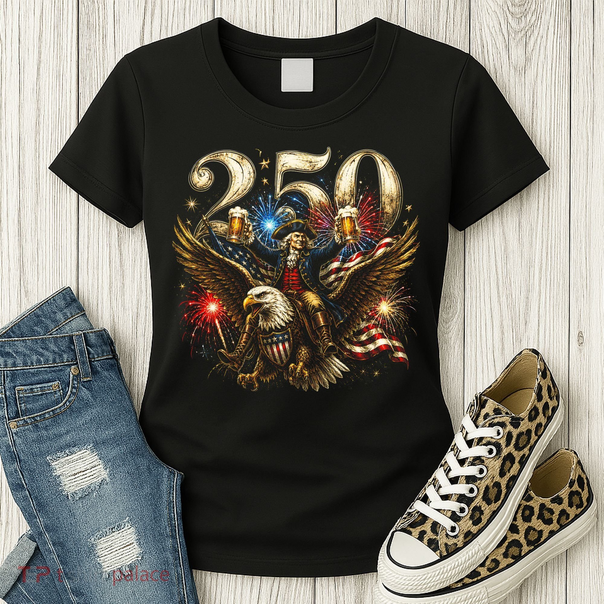 America 250 Ben Franklin Riding Eagle Celebration Women's T-Shirt
