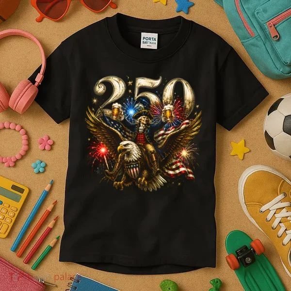 America 250 Ben Franklin Riding Eagle Celebration Kids T-Shirt