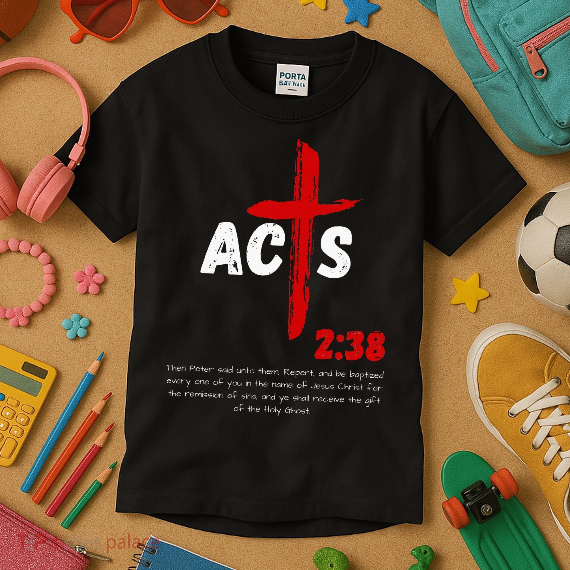 Acts 238 Baptized In Jesus Name Cross Pentecostal Apostolic Kids T-Shirt