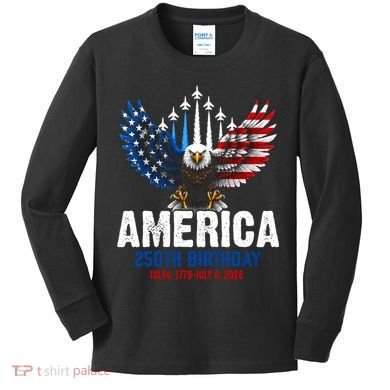 America's 250th Birthday Eagle Patriot Anniversary Kids Long Sleeve Shirt