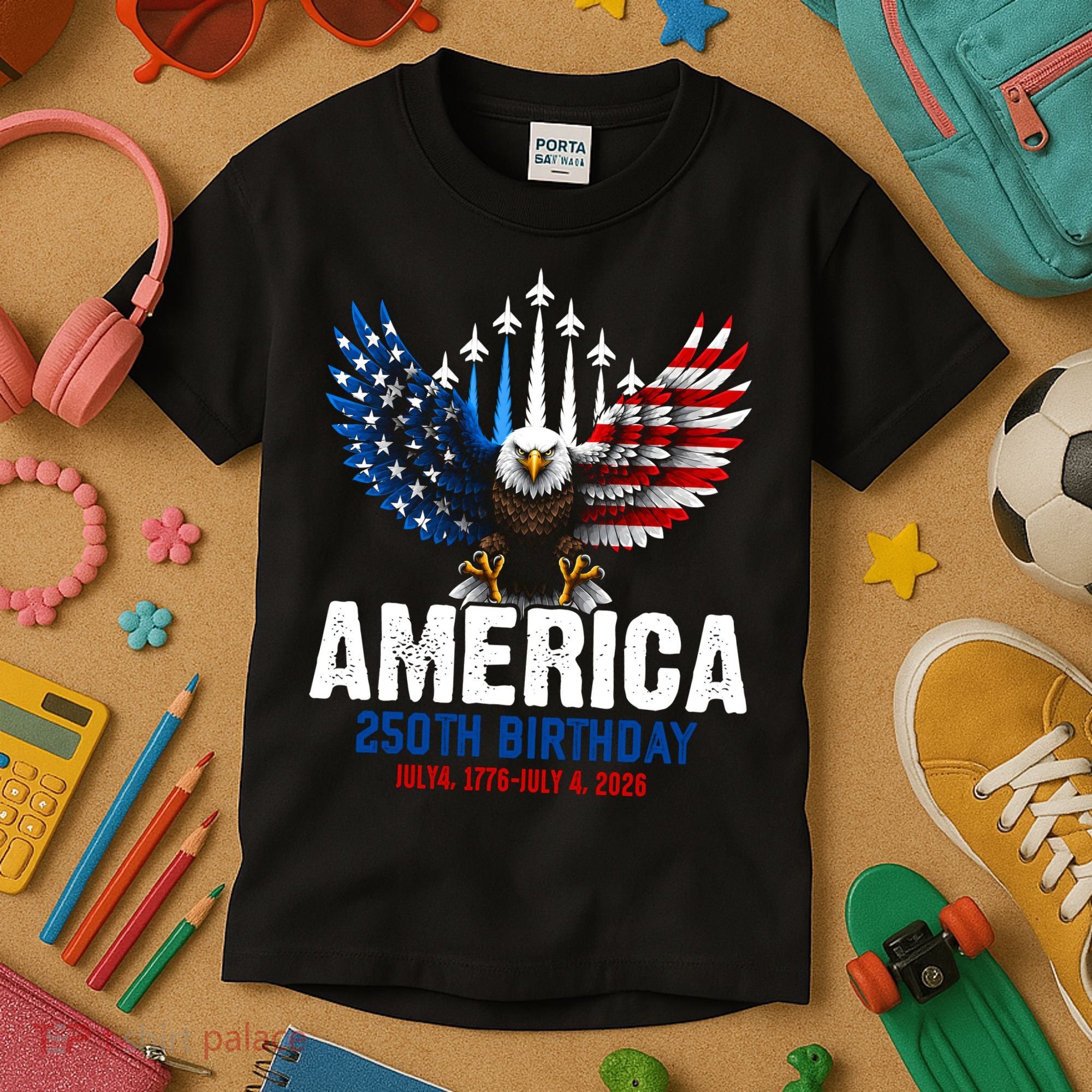 America's 250th Birthday Eagle Patriot Anniversary Kids T-Shirt