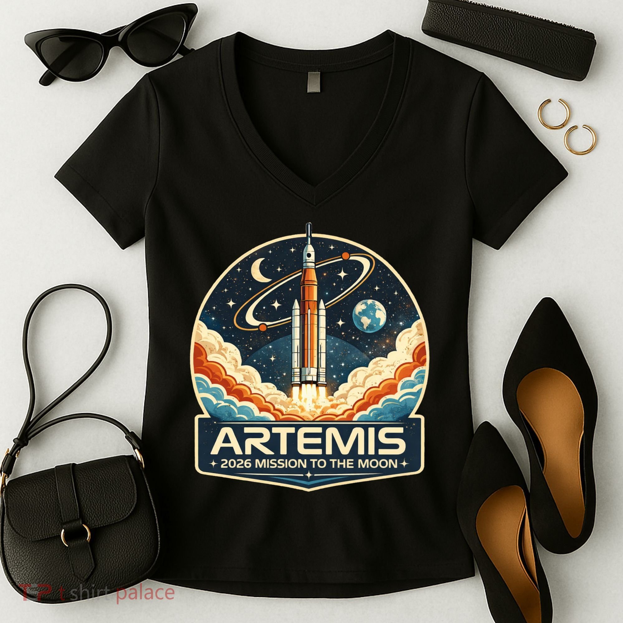 Artemis 2 Moon Mission Women's V-Neck T-Shirt