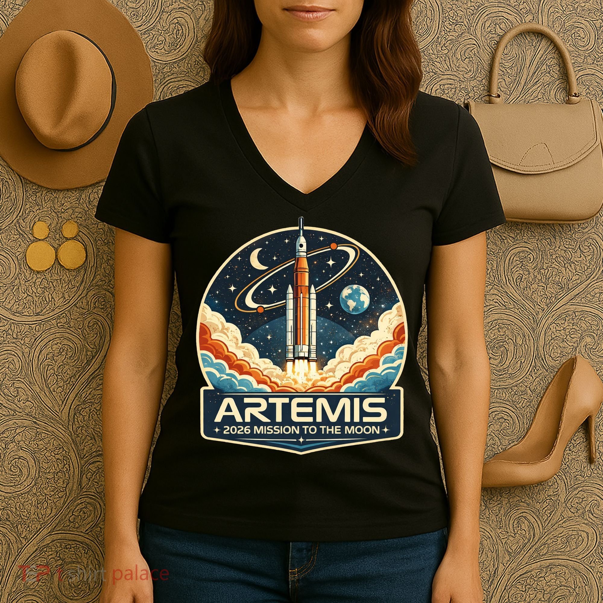 Artemis 2 Moon Mission Women's V-Neck T-Shirt