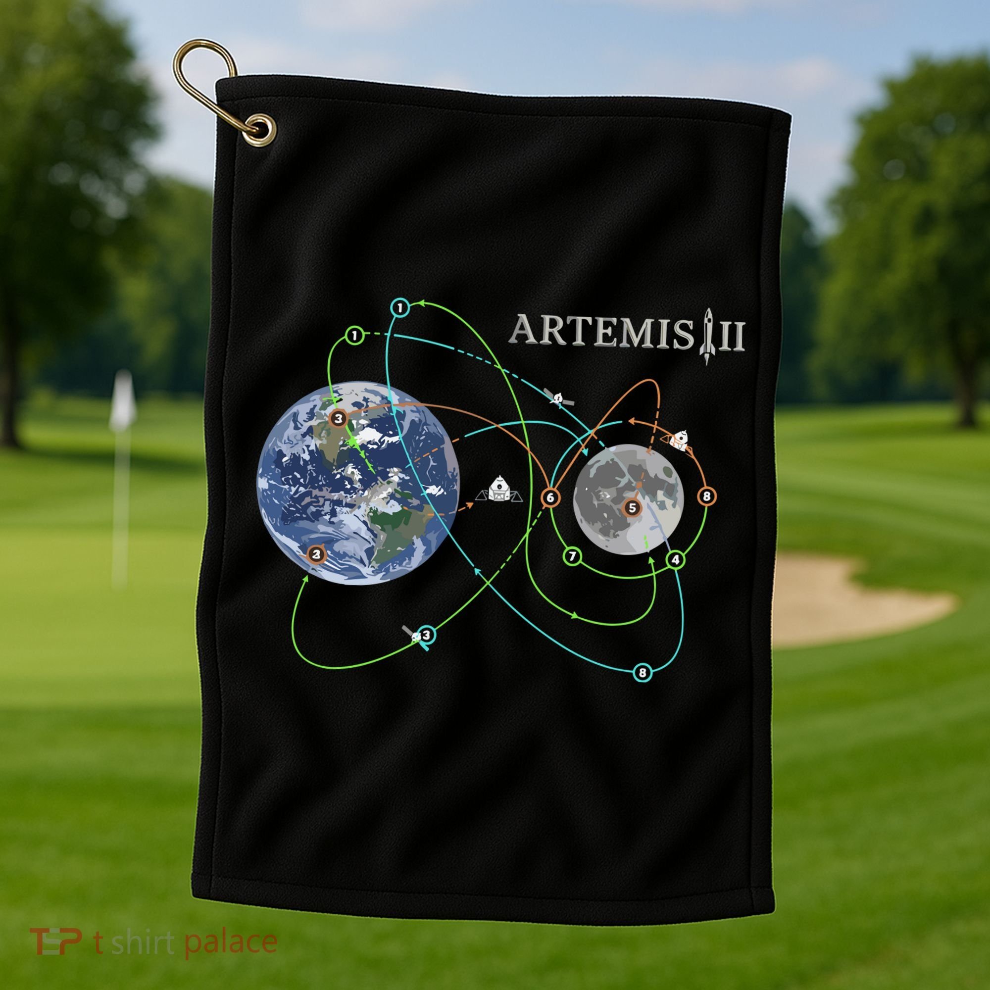 Artemis 2 Route Map SLS Moon Golf Towel