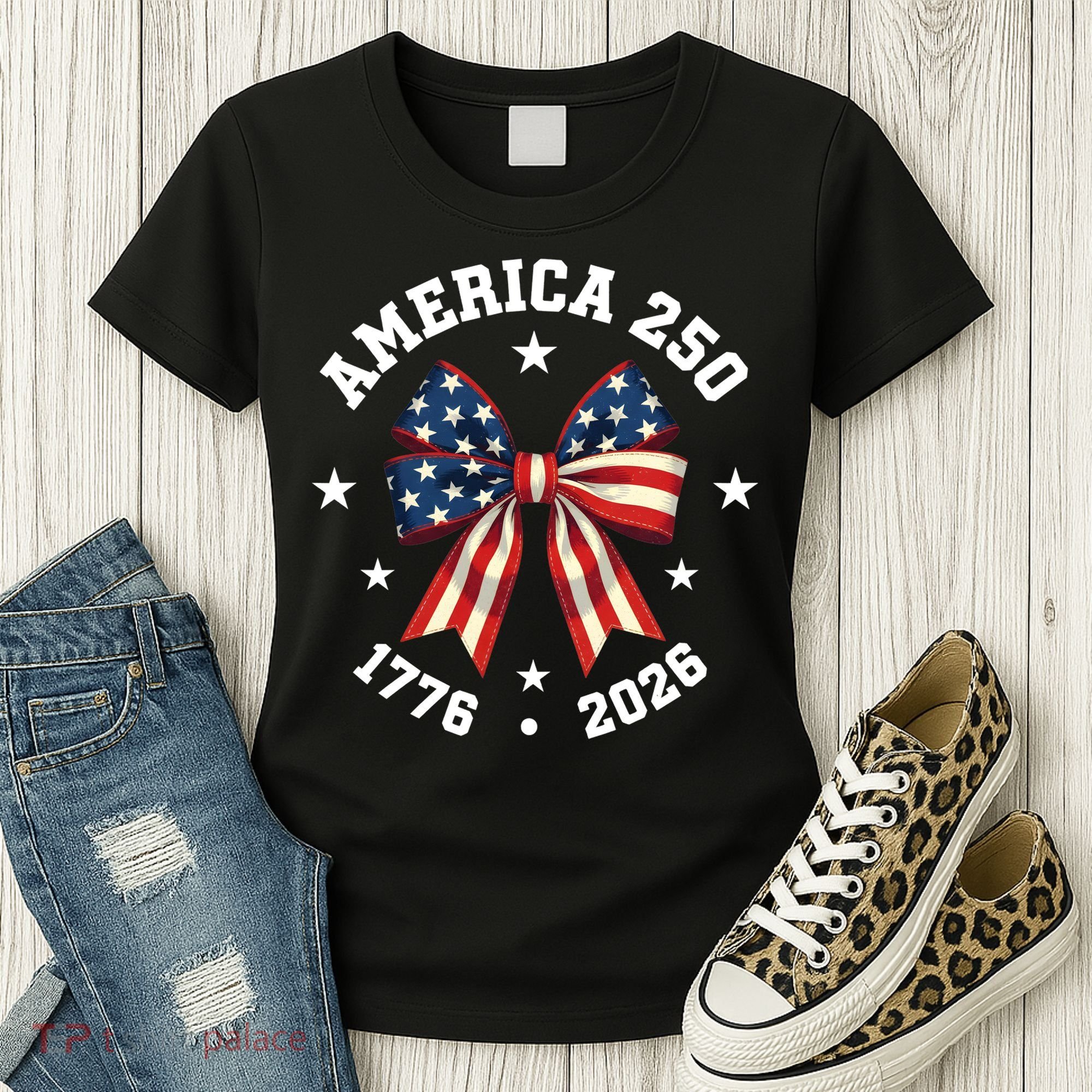 America 250 Years Patriotic Ribbon 250th Anniversary Women's T-Shirt