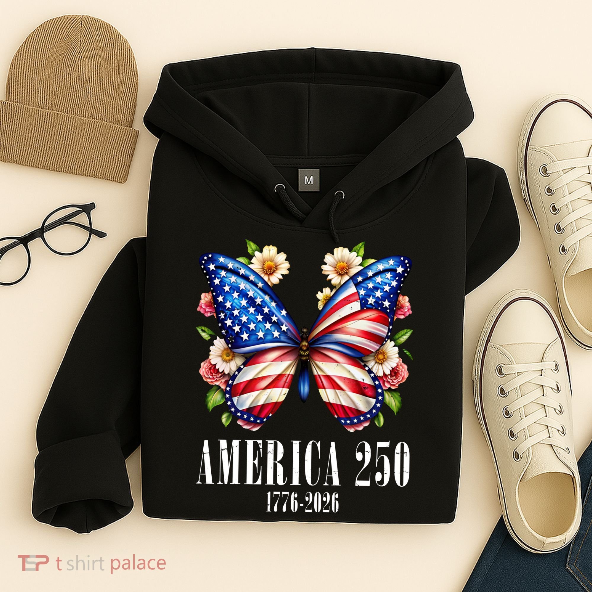 America 250 Years 1776-2026 250th Anniversary Butterfly  Hoodie