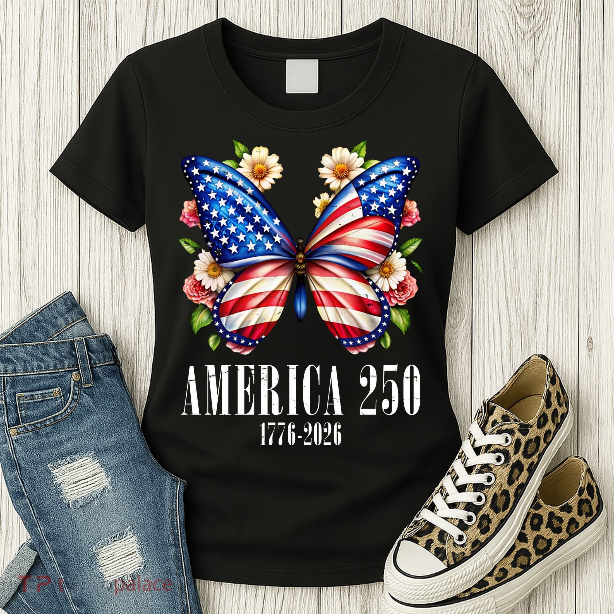 America 250 Years 1776-2026 250th Anniversary Butterfly  Women's T-Shirt