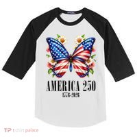 America 250 Years 1776-2026 250th Anniversary Butterfly  Kids Colorblock Raglan Jersey thumb 0