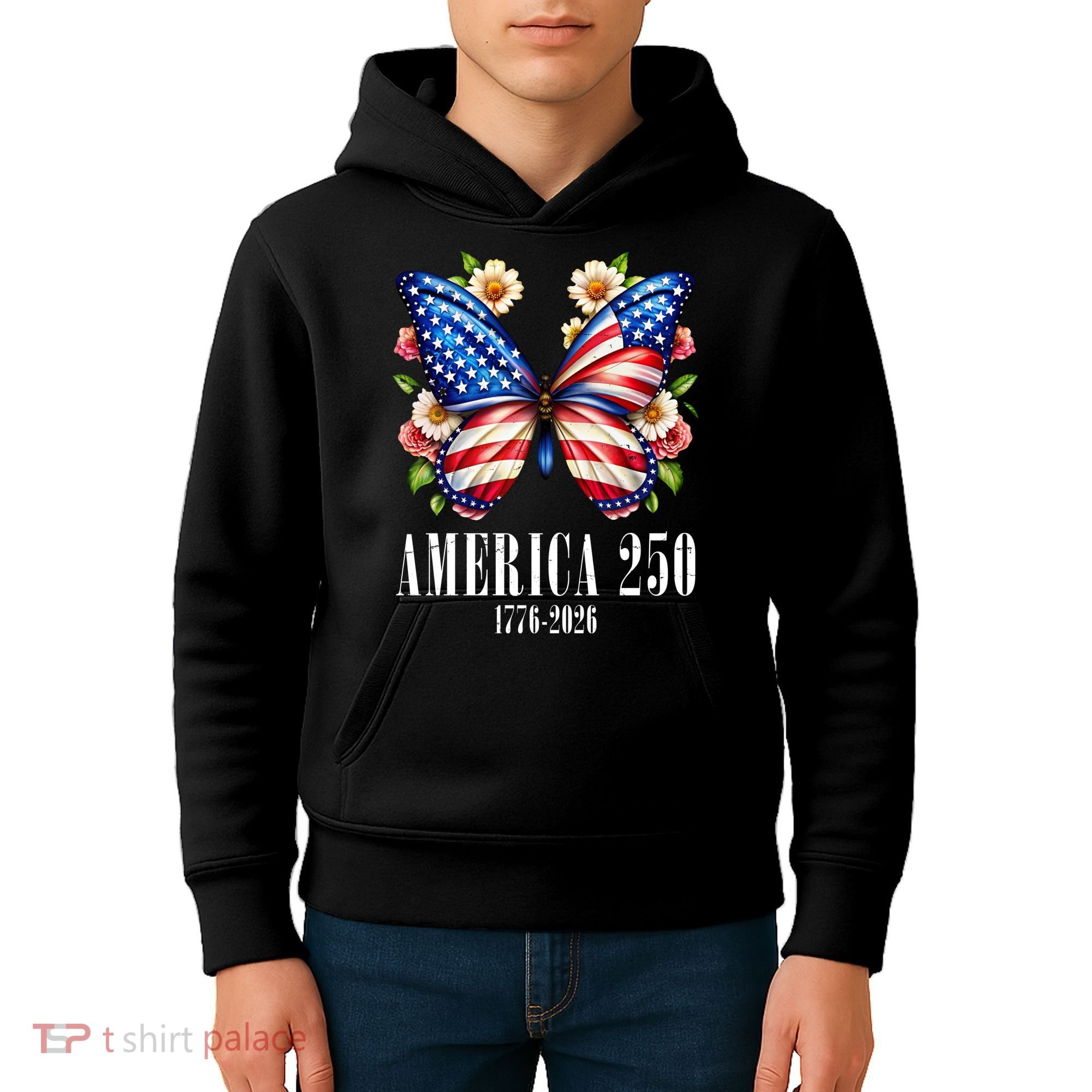 America 250 Years 1776-2026 250th Anniversary Butterfly  Kids Hoodie