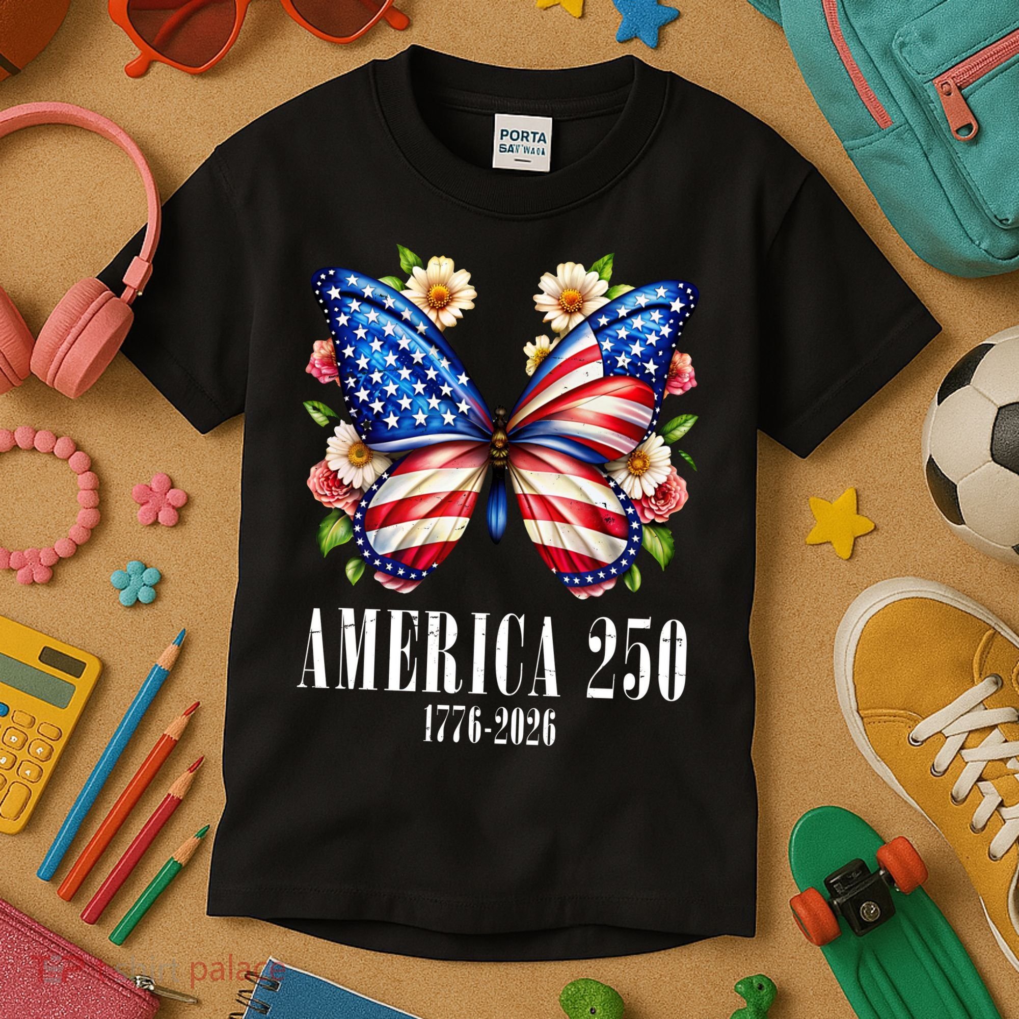 America 250 Years 1776-2026 250th Anniversary Butterfly  Kids T-Shirt