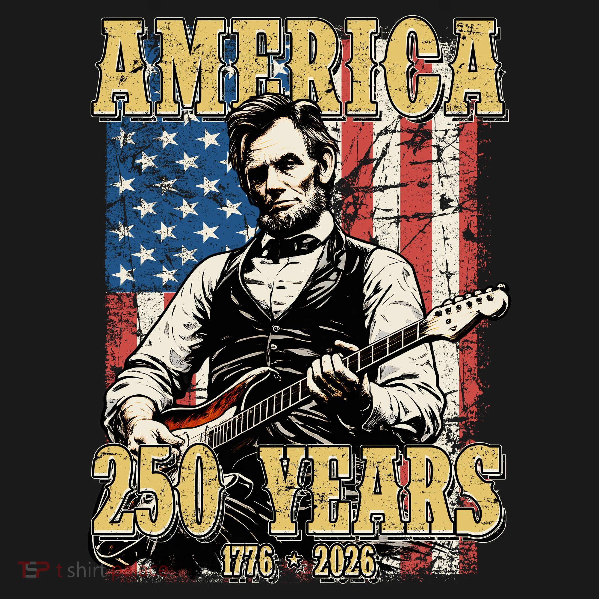 America 250 Years 1776 2026 Abe Lincoln Rocking Out Guitar Ornament
