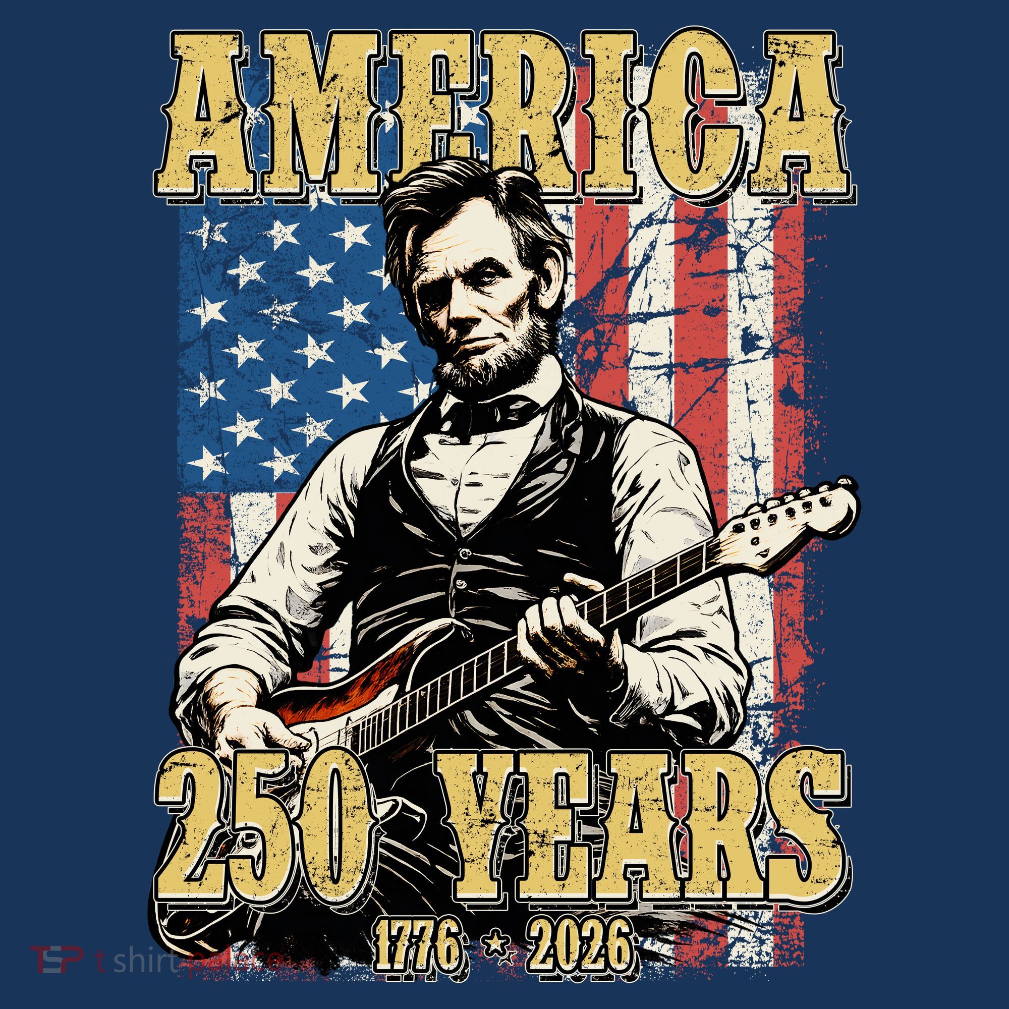 America 250 Years 1776 2026 Abe Lincoln Rocking Out Guitar Long Sleeve Shirt