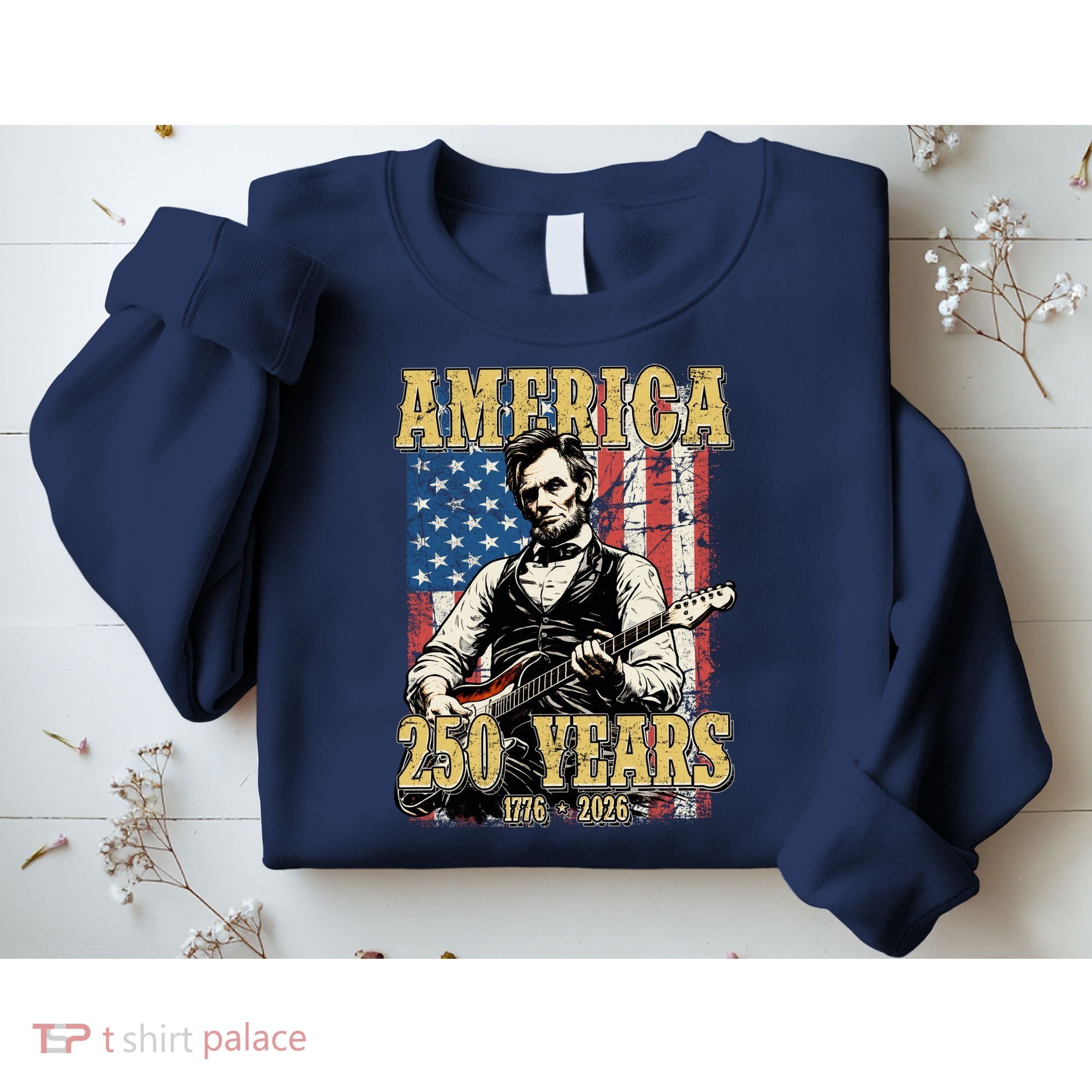 America 250 Years 1776 2026 Abe Lincoln Rocking Out Guitar Sweatshirt