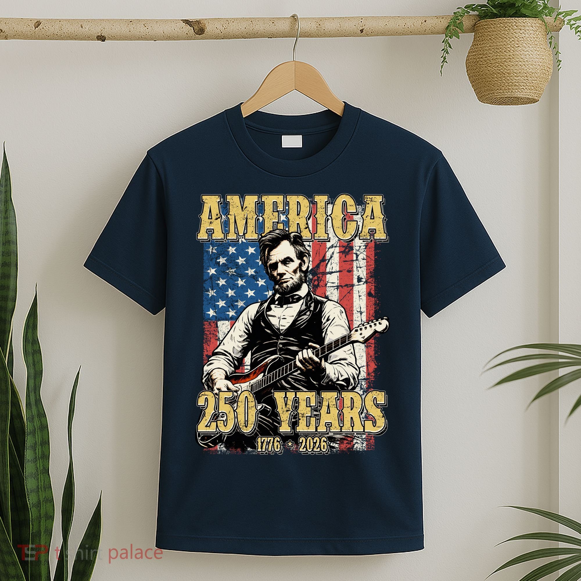 America 250 Years 1776 2026 Abe Lincoln Rocking Out Guitar T-Shirt
