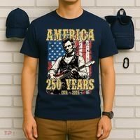 America 250 Years 1776 2026 Abe Lincoln Rocking Out Guitar T-Shirt thumb 6