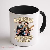 America 250 Years 1776-2026 Funny Lincoln Washington Rock And Roll Coffee Mug thumb 1