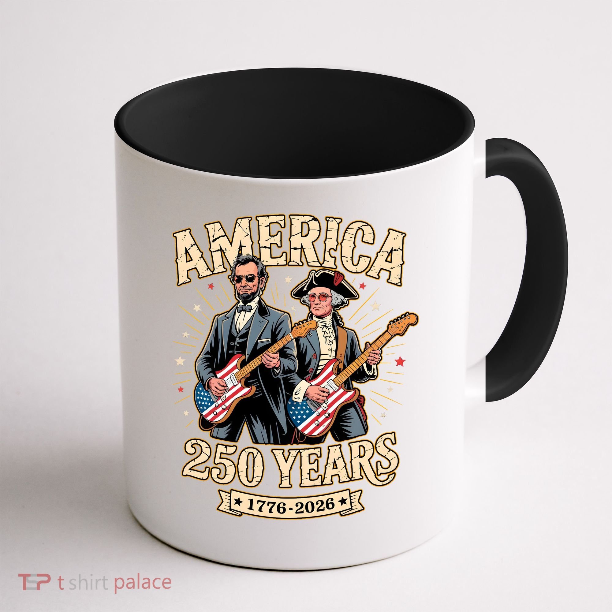 America 250 Years 1776-2026 Funny Lincoln Washington Rock And Roll Coffee Mug