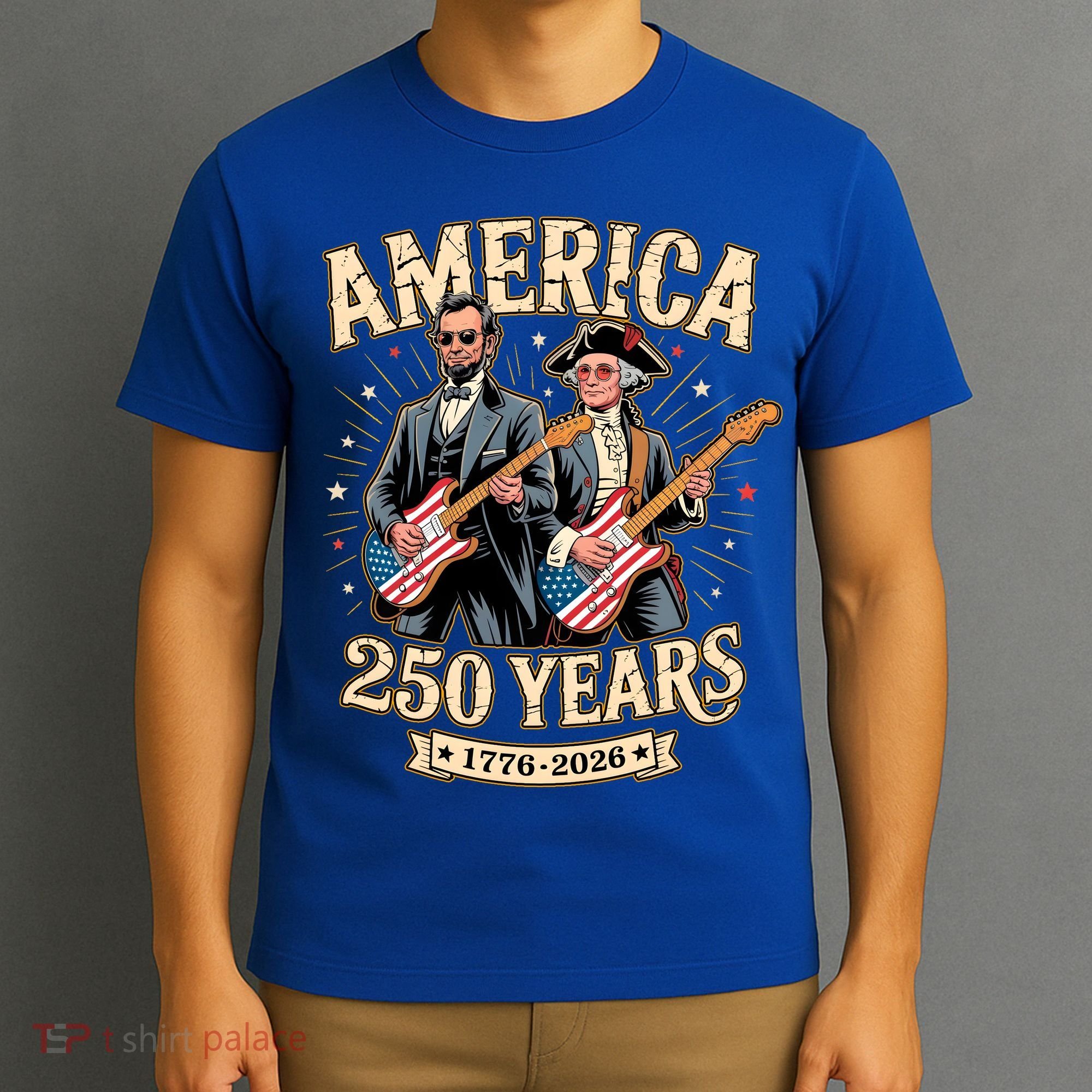America 250 Years 1776-2026 Funny Lincoln Washington Rock And Roll T-Shirt