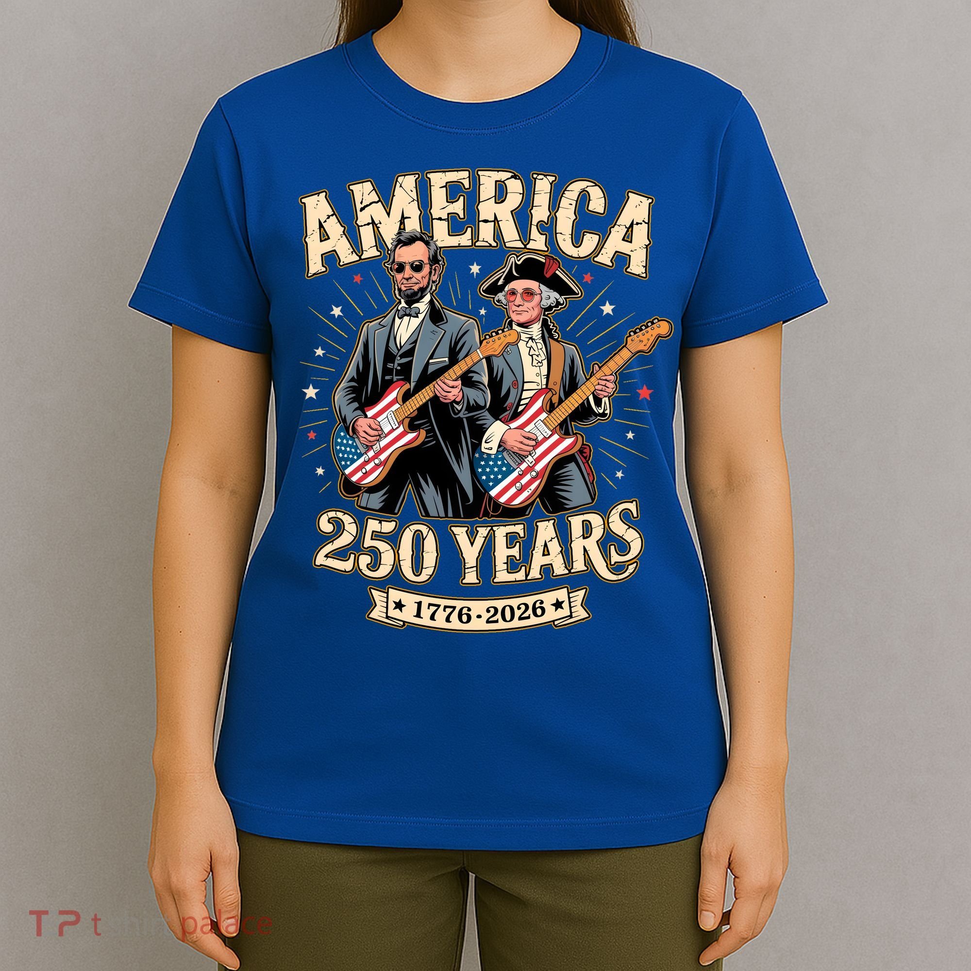 America 250 Years 1776-2026 Funny Lincoln Washington Rock And Roll T-Shirt