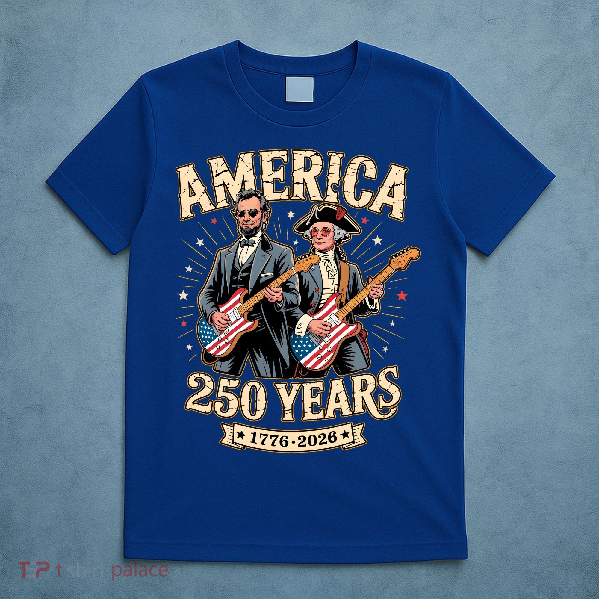 America 250 Years 1776-2026 Funny Lincoln Washington Rock And Roll T-Shirt