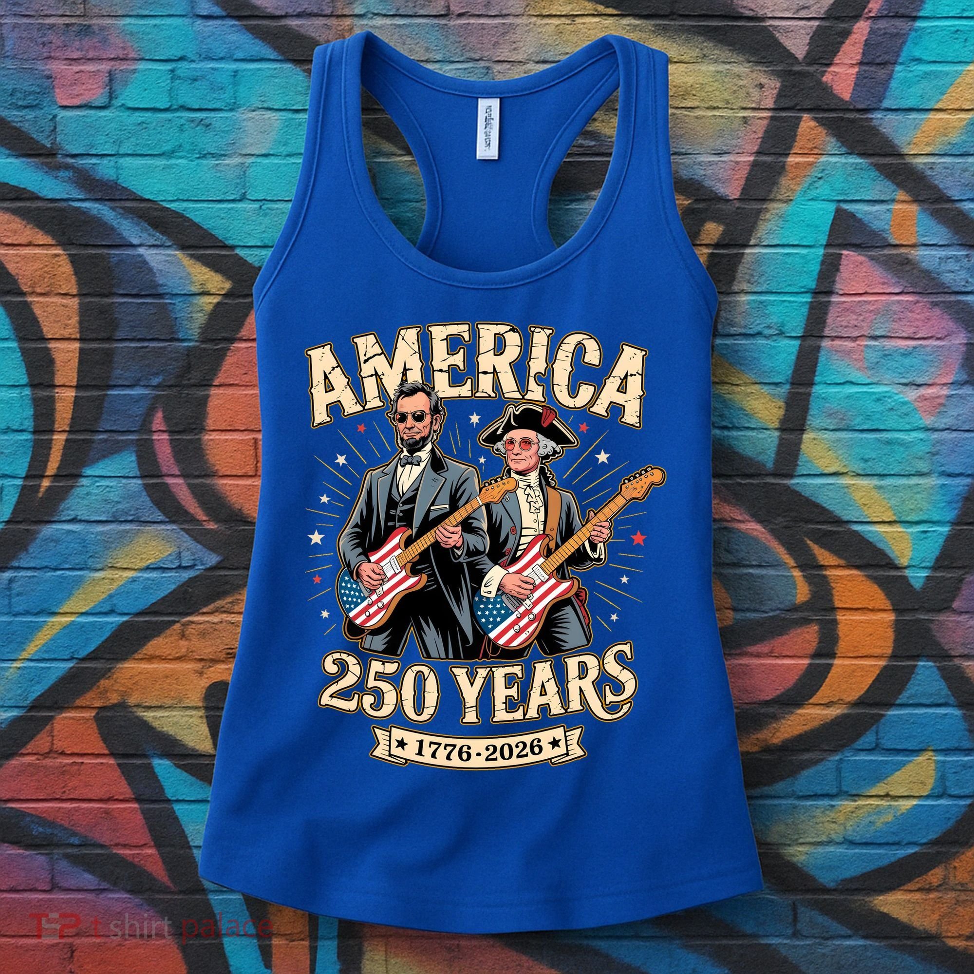 America 250 Years 1776-2026 Funny Lincoln Washington Rock And Roll Women's Tank Top