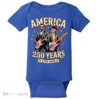 America 250 Years 1776-2026 Funny Lincoln Washington Rock And Roll Baby Bodysuit thumb 0