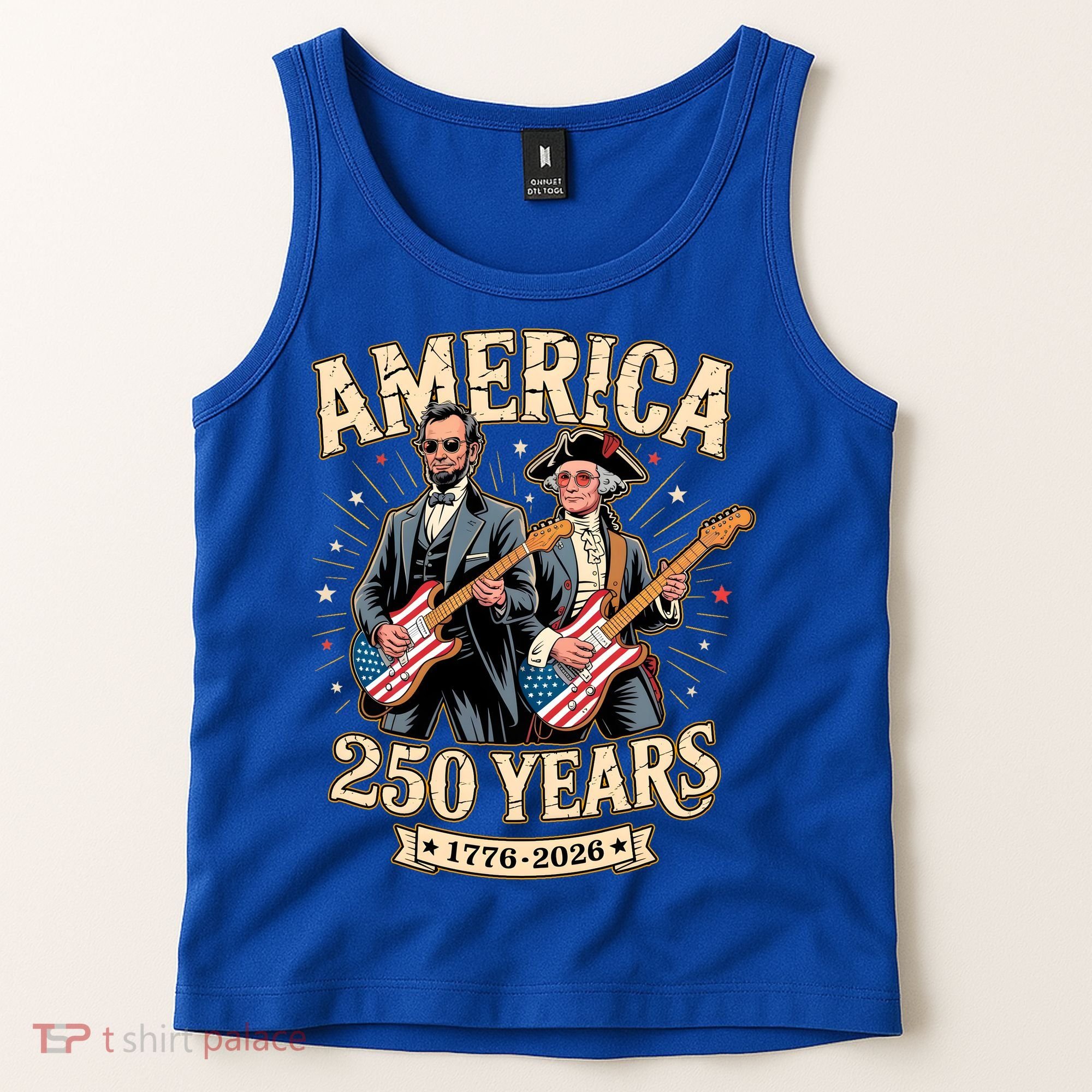 America 250 Years 1776-2026 Funny Lincoln Washington Rock And Roll Tank Top