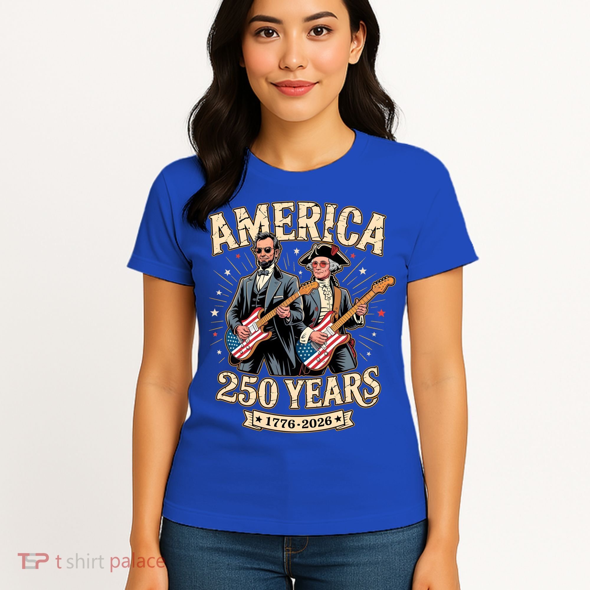 America 250 Years 1776-2026 Funny Lincoln Washington Rock And Roll Women's T-Shirt