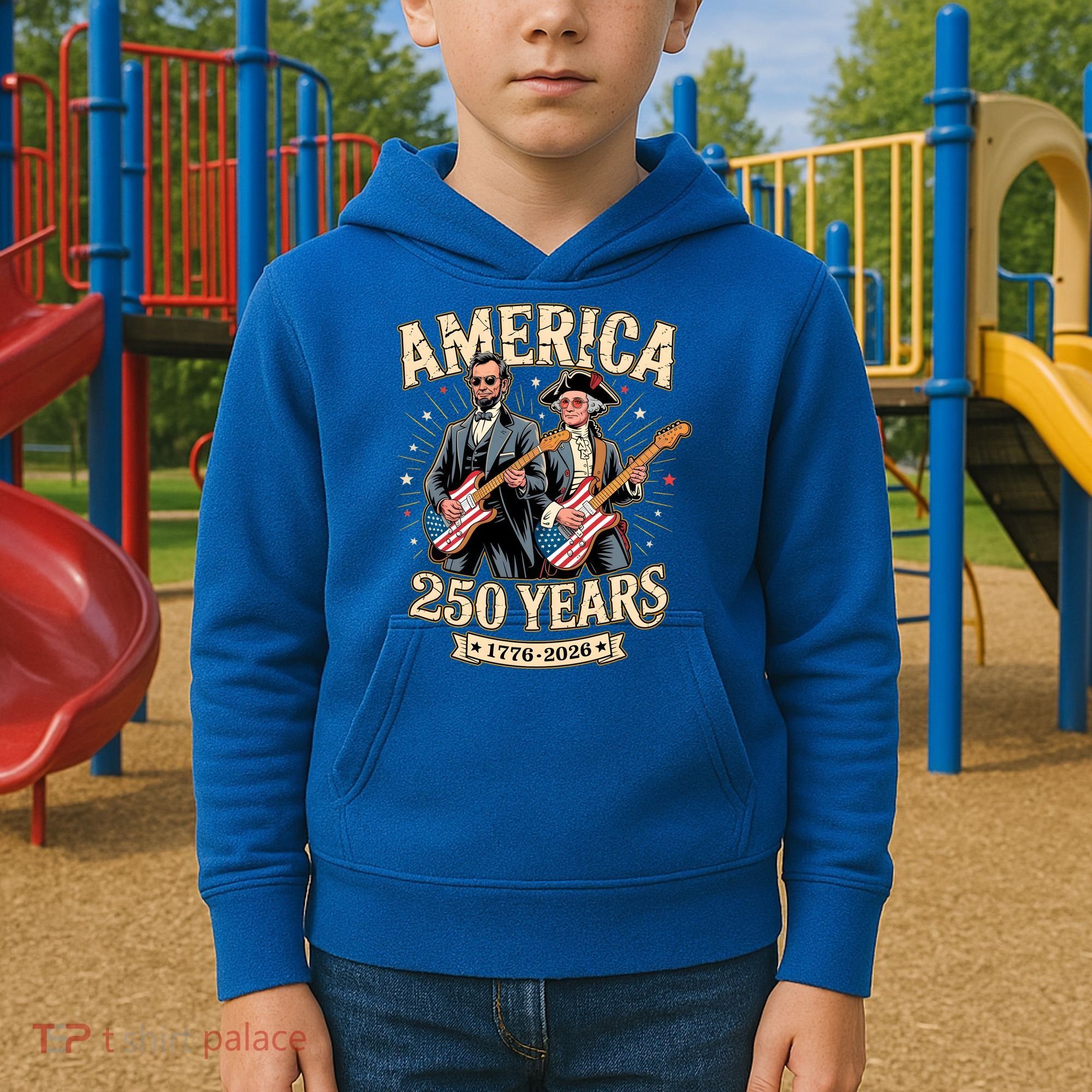 America 250 Years 1776-2026 Funny Lincoln Washington Rock And Roll Kids Hoodie