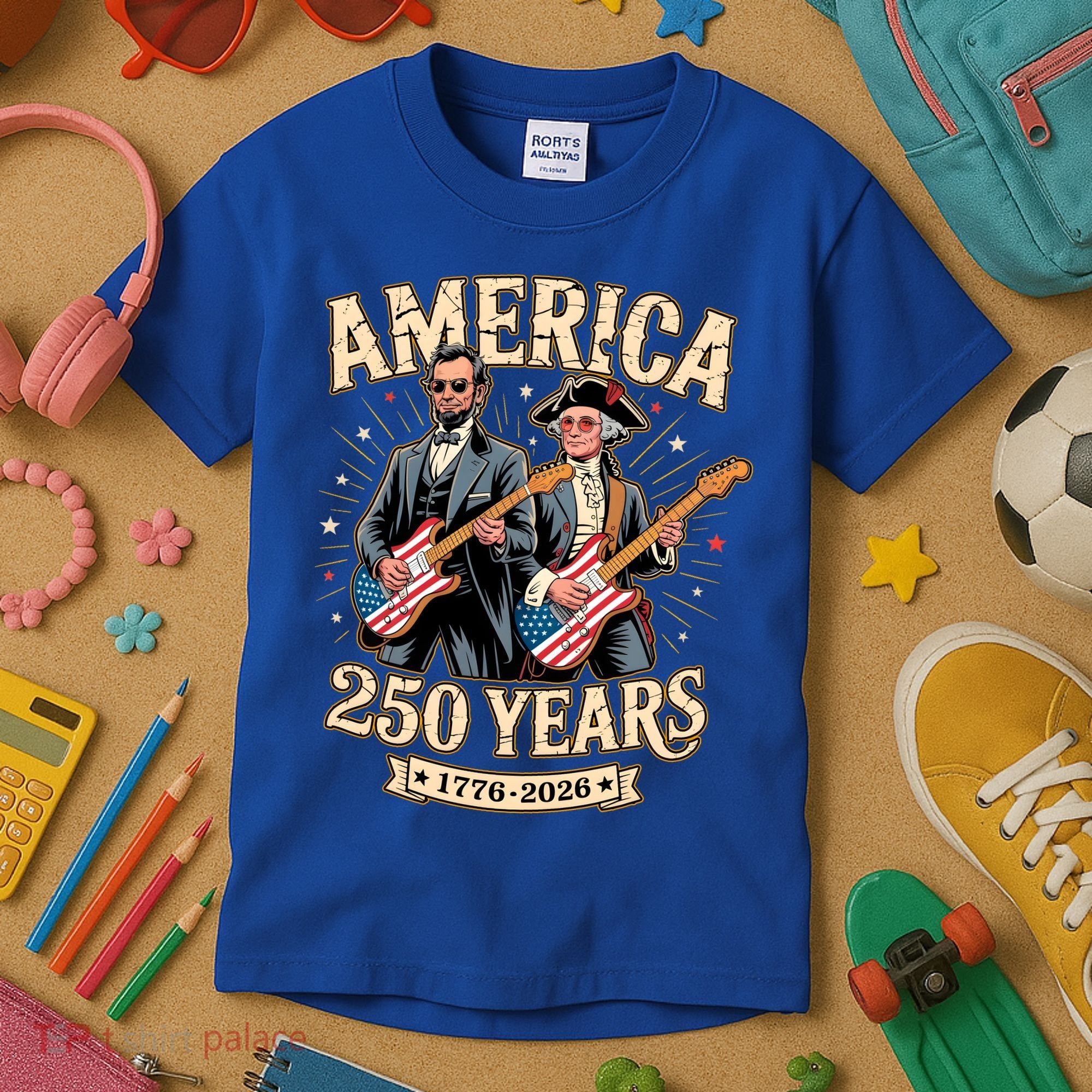 America 250 Years 1776-2026 Funny Lincoln Washington Rock And Roll Kids T-Shirt