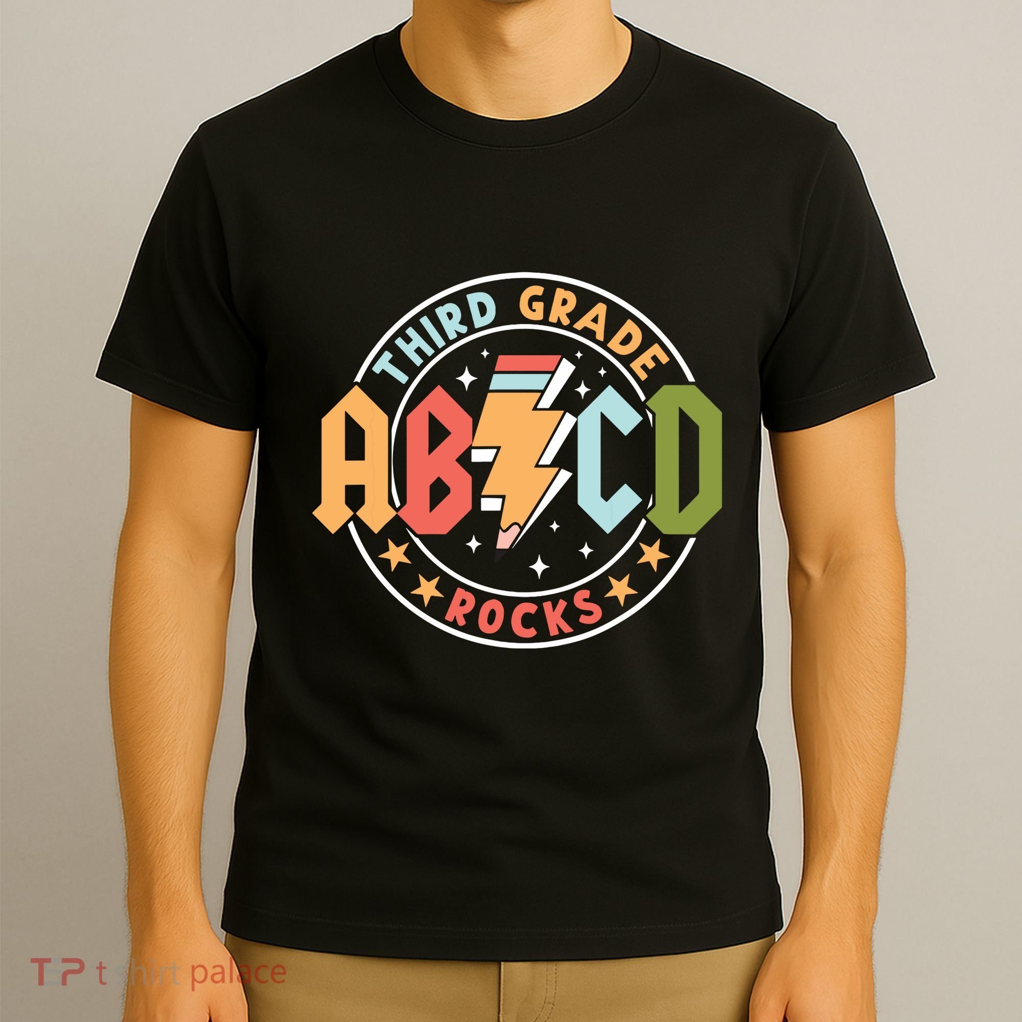 Abcd 3rd Grade Rocks Pencil Lightning Teachers Rock T-Shirt