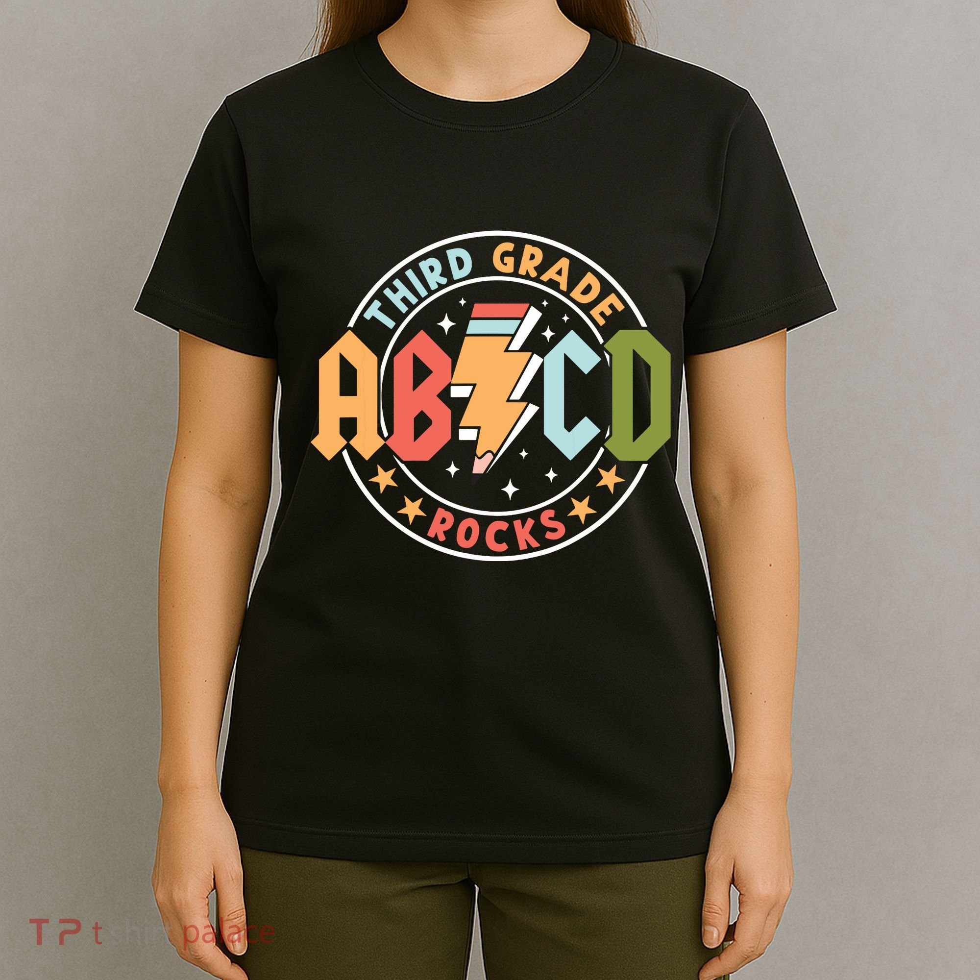 Abcd 3rd Grade Rocks Pencil Lightning Teachers Rock T-Shirt