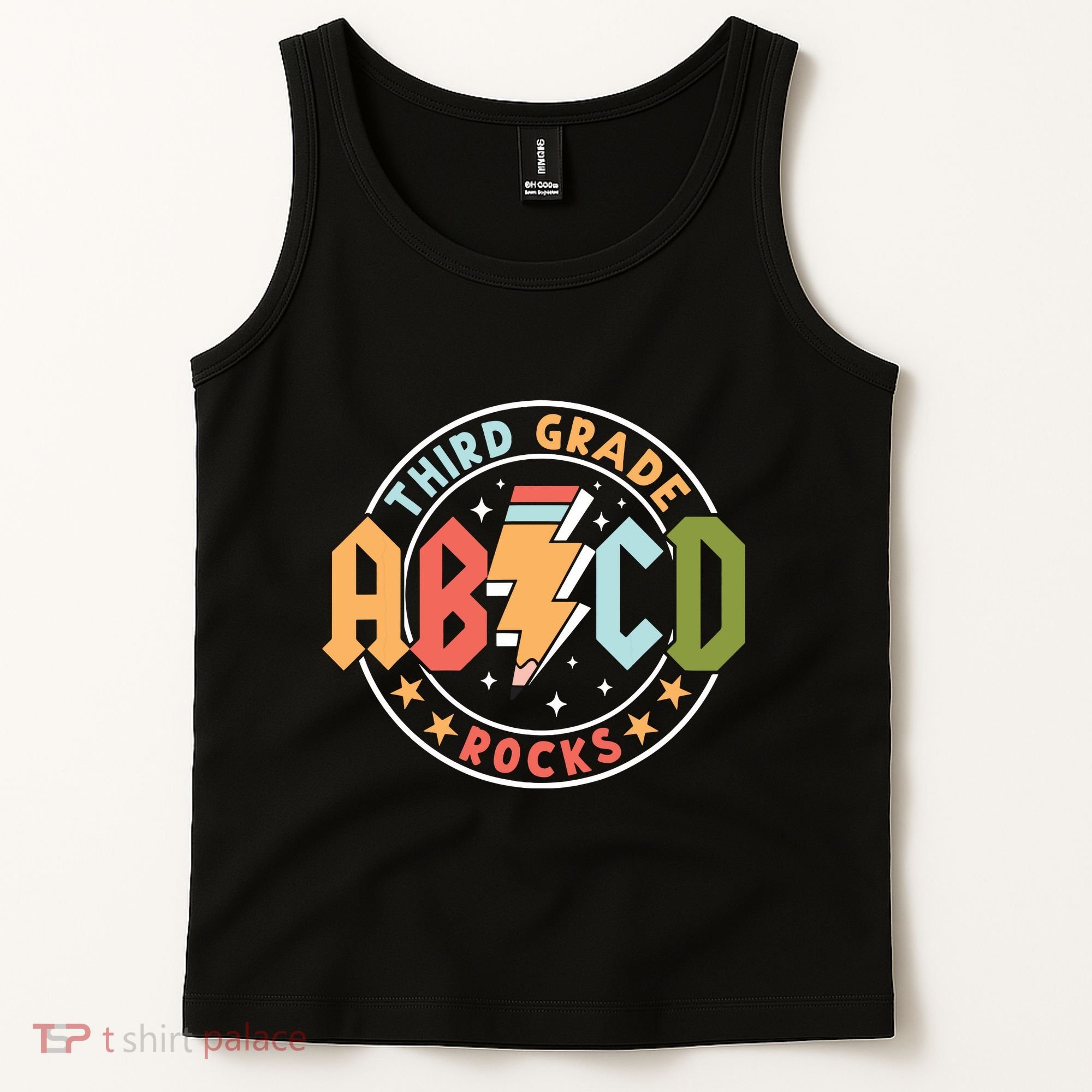 Abcd 3rd Grade Rocks Pencil Lightning Teachers Rock Tank Top