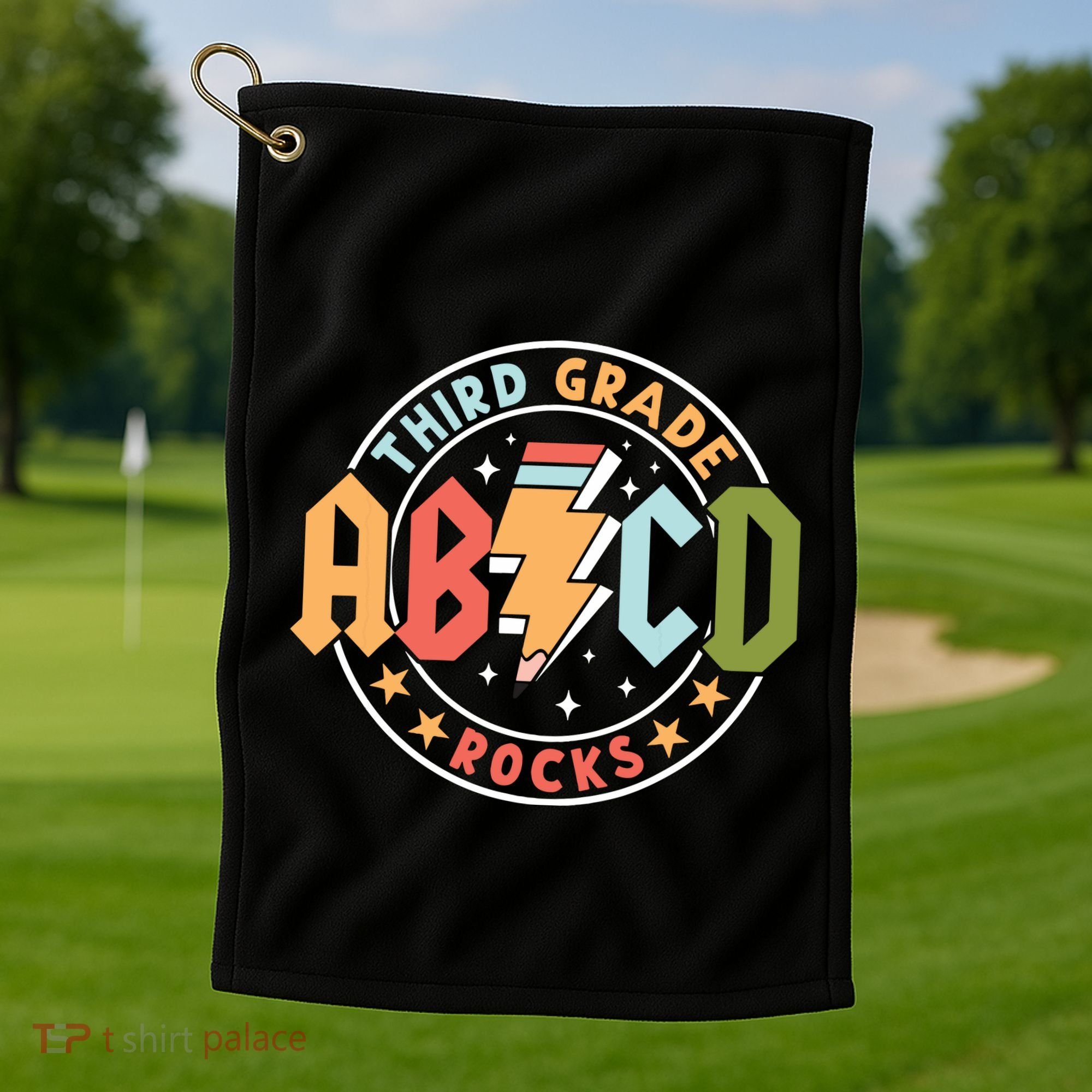 Abcd 3rd Grade Rocks Pencil Lightning Teachers Rock Golf Towel