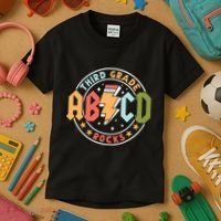 Abcd 3rd Grade Rocks Pencil Lightning Teachers Rock Kids T-Shirt thumb 3