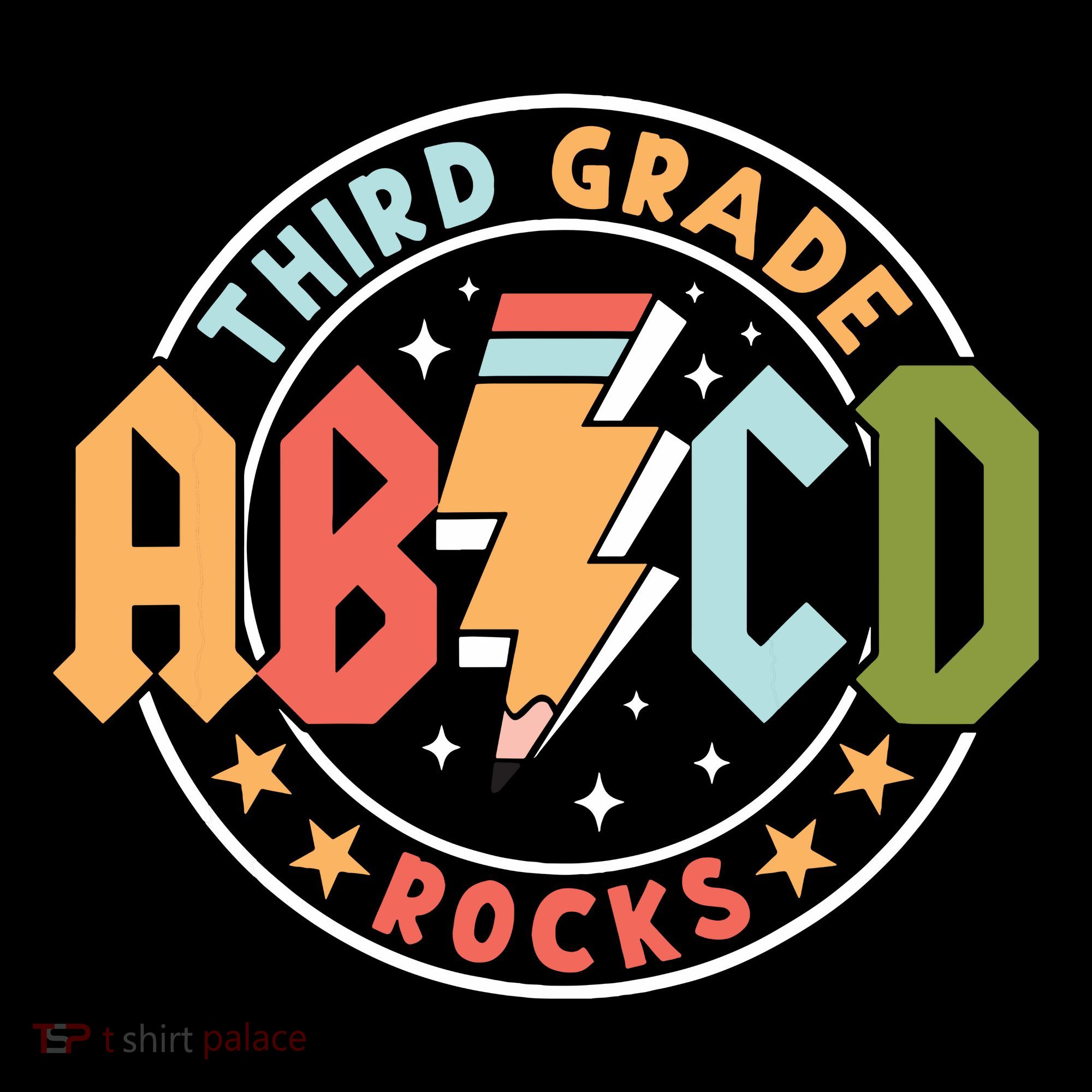 Abcd 3rd Grade Rocks Pencil Lightning Teachers Rock Kids T-Shirt