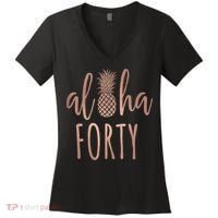 Aloha 40 Forty ~ Happy Birthday 40th Gift for Her Women's V-Neck T-Shirt thumb 0