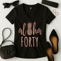 Aloha 40 Forty ~ Happy Birthday 40th Gift for Her Women's V-Neck T-Shirt thumb 2