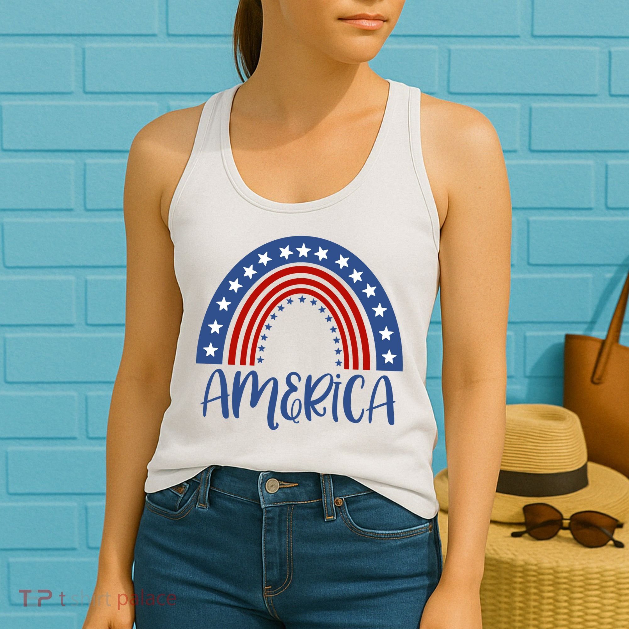 America 4th Of July Rainbow USA Women's Tank Top
