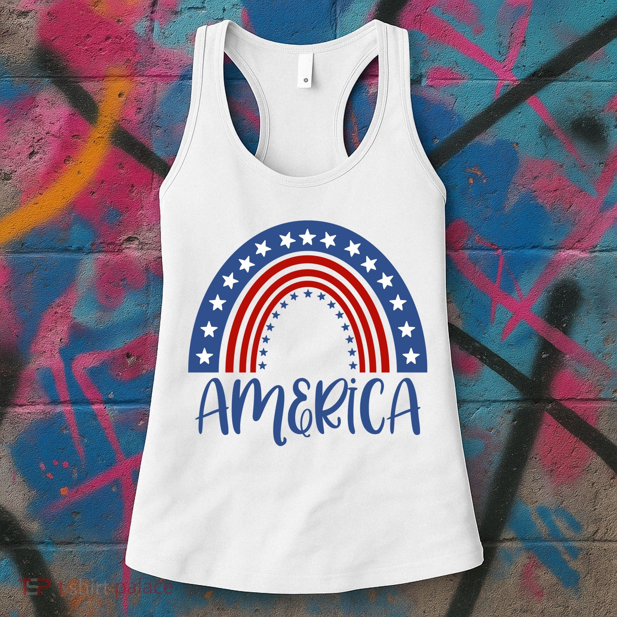 America 4th Of July Rainbow USA Women's Tank Top