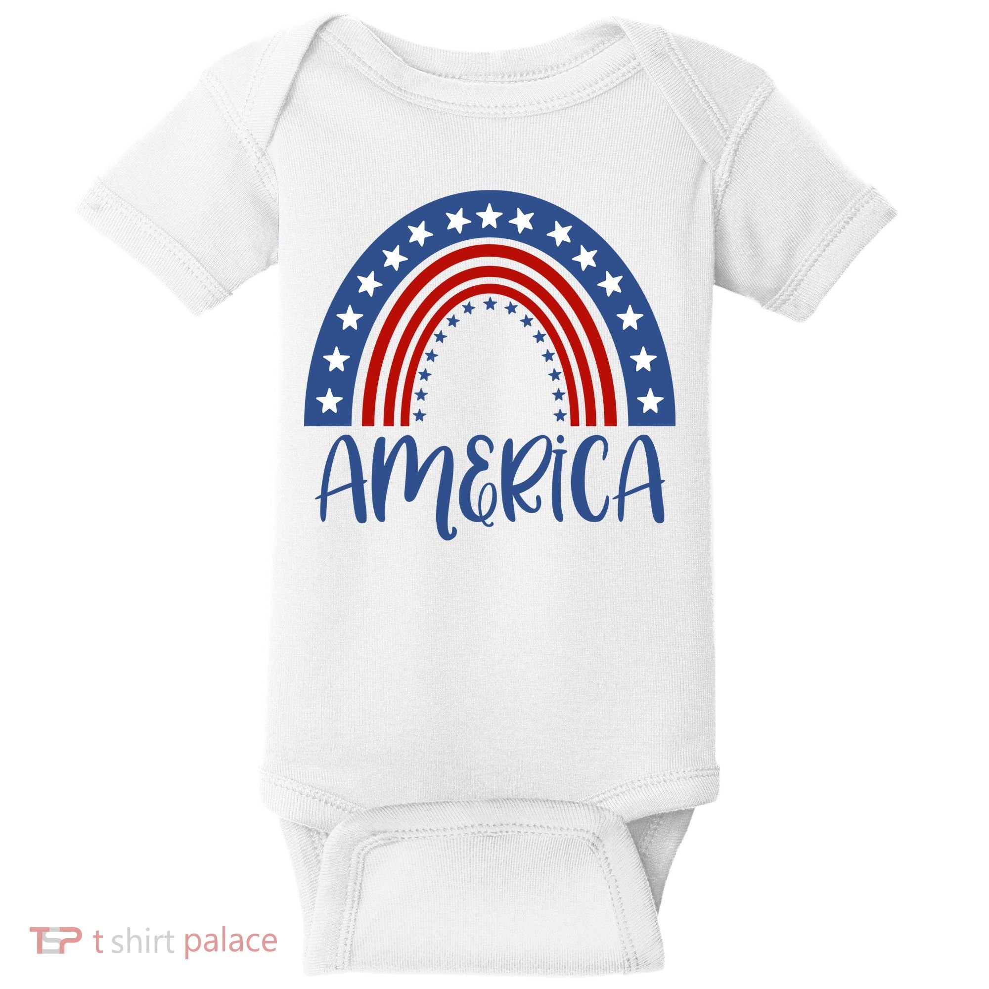 America 4th Of July Rainbow USA Baby Bodysuit
