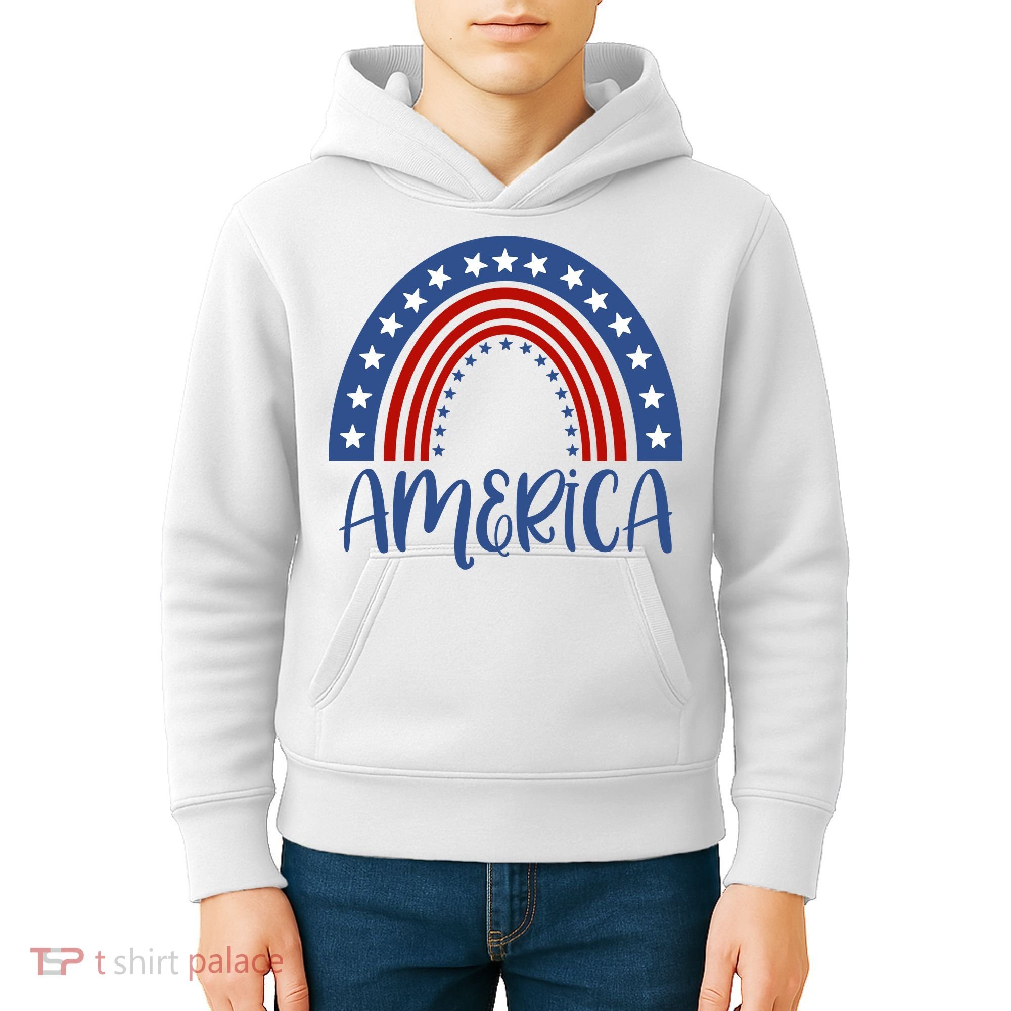 America 4th Of July Rainbow USA Kids Hoodie