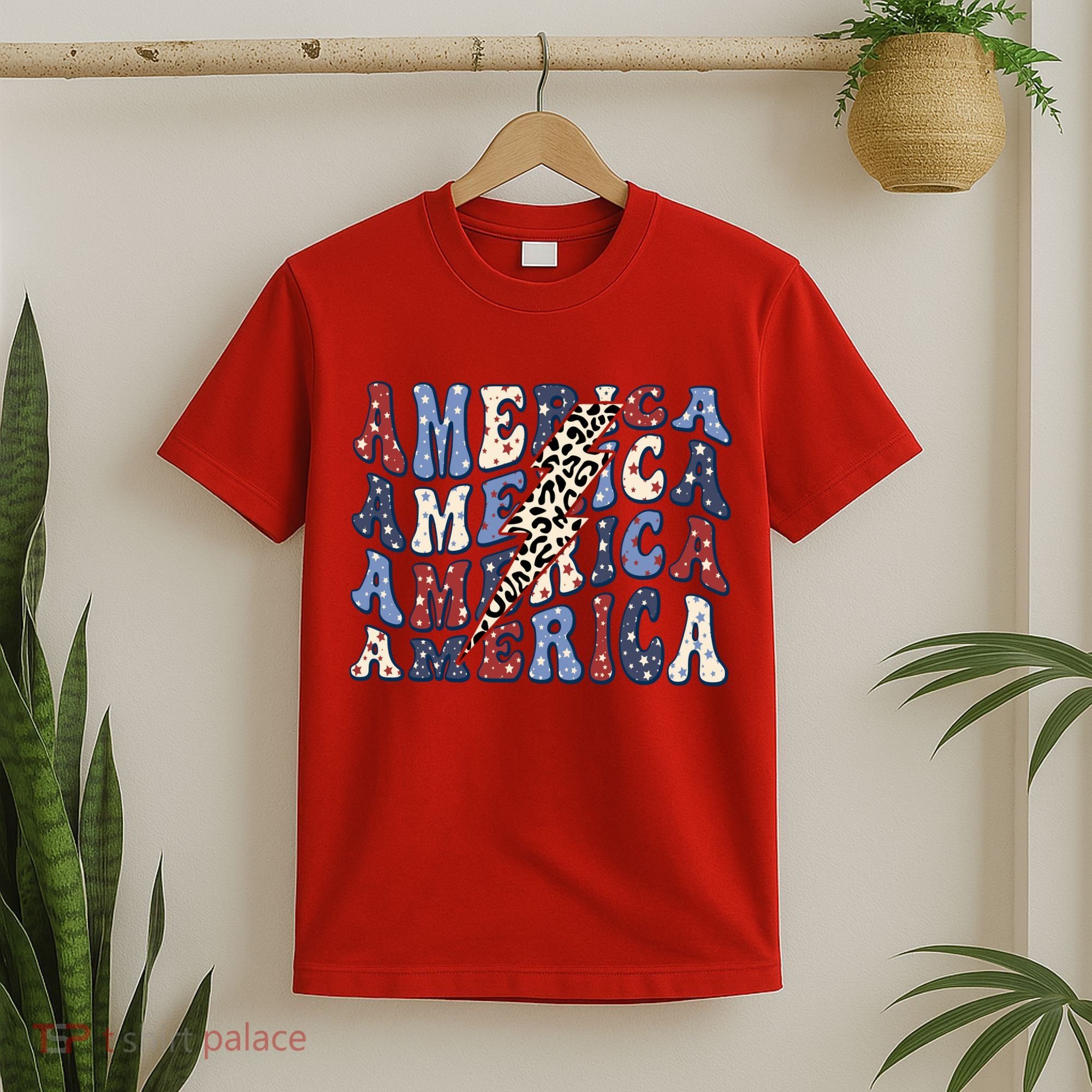 America 4th Of July Lightning Bolt Vintage Groovy T-Shirt