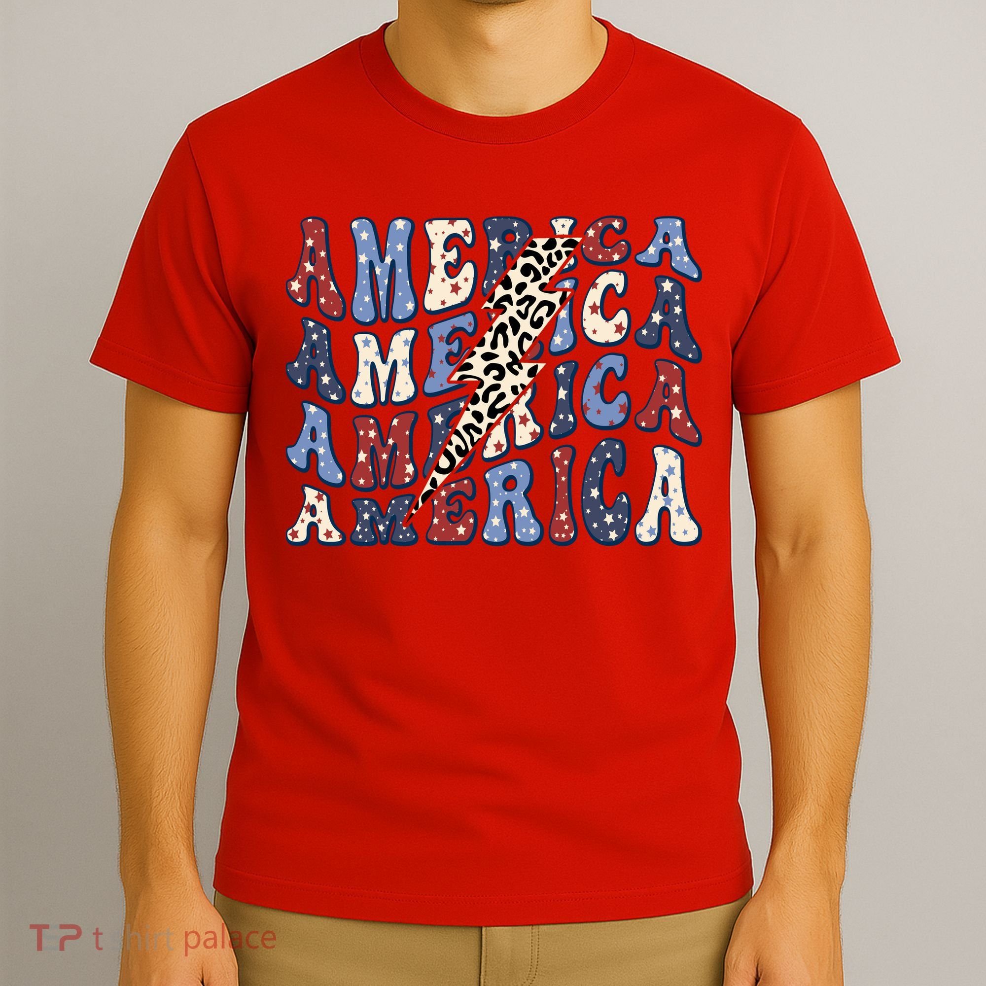 America 4th Of July Lightning Bolt Vintage Groovy T-Shirt