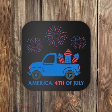 America 4th Of July Firework Truck Coaster