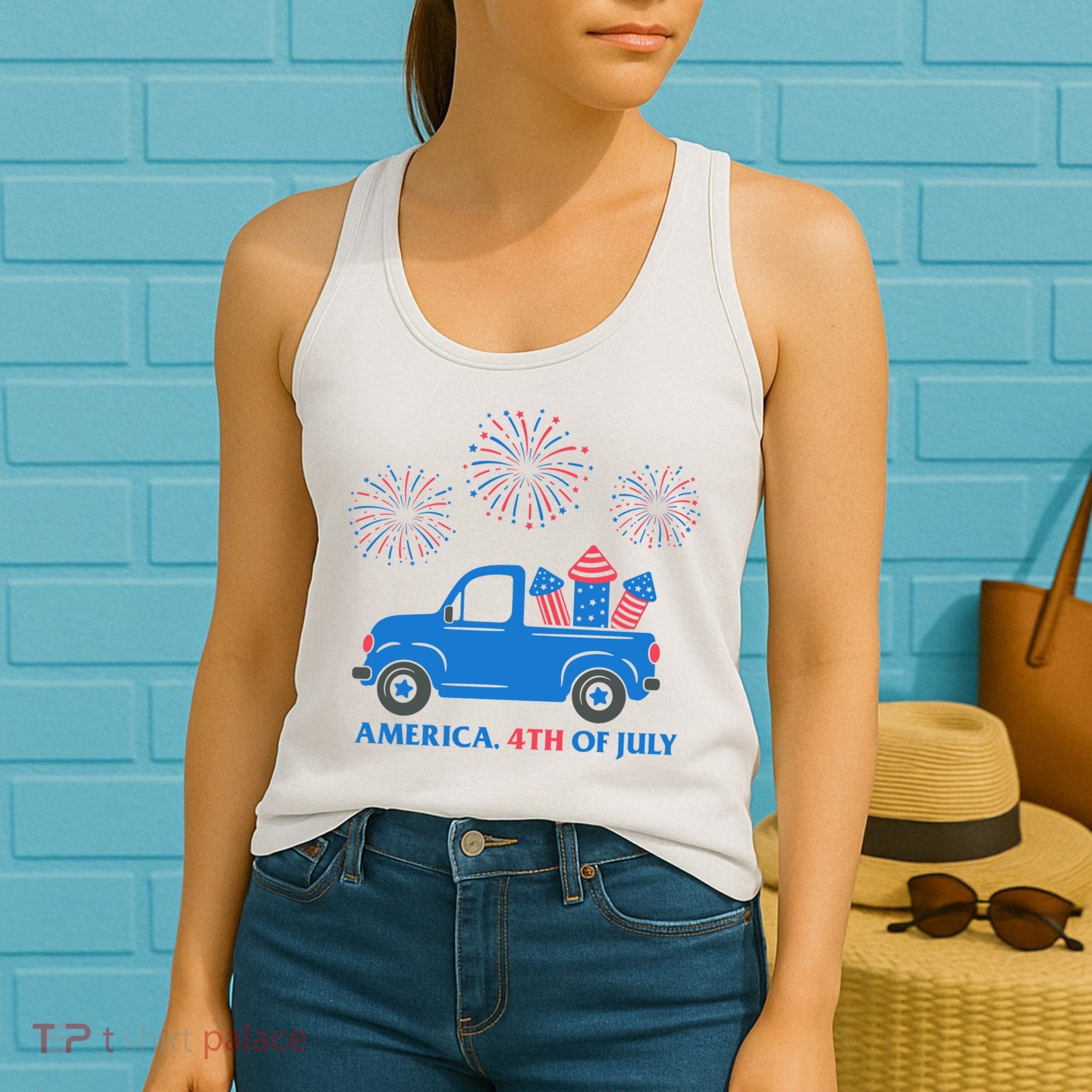 America 4th Of July Firework Truck Women's Tank Top