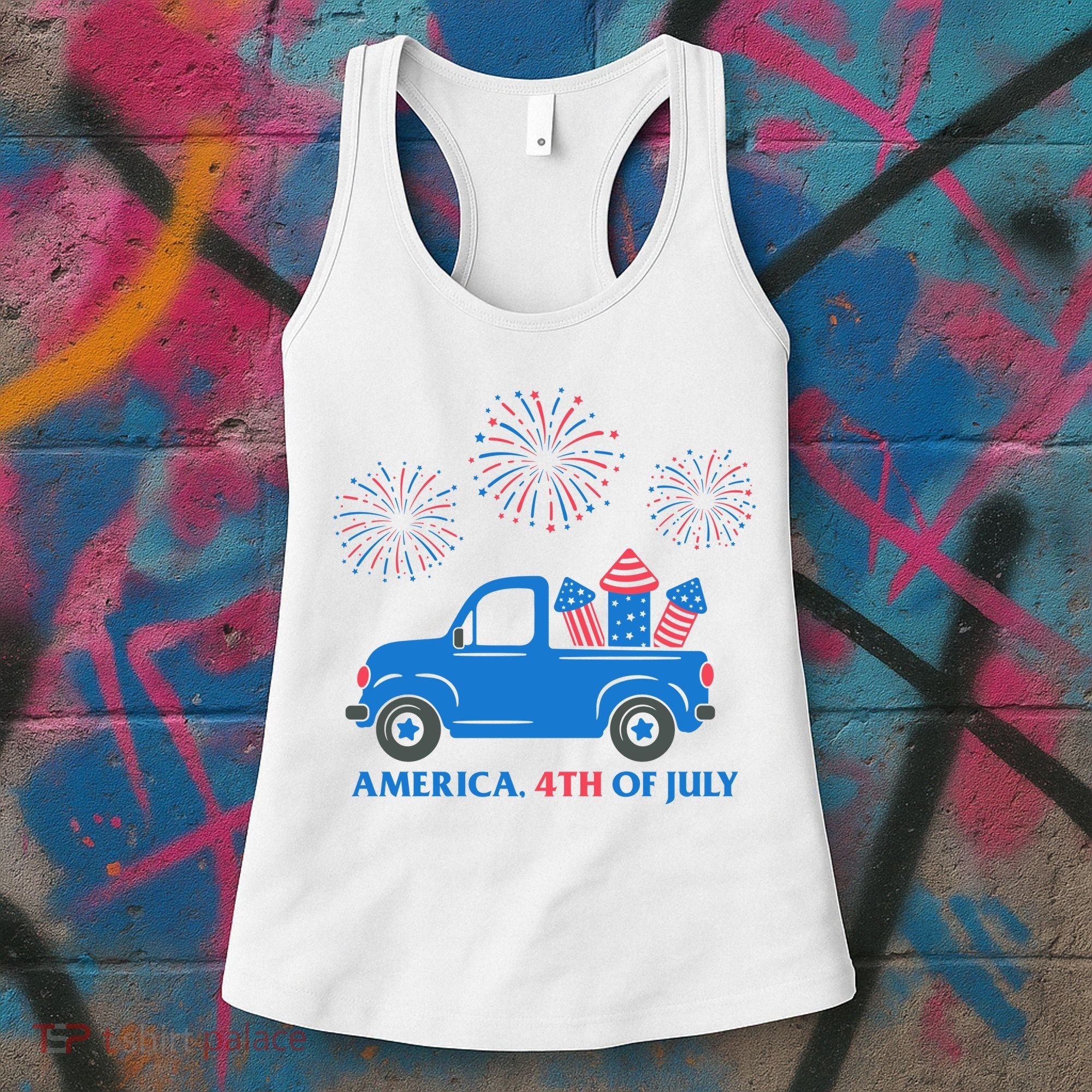 America 4th Of July Firework Truck Women's Tank Top