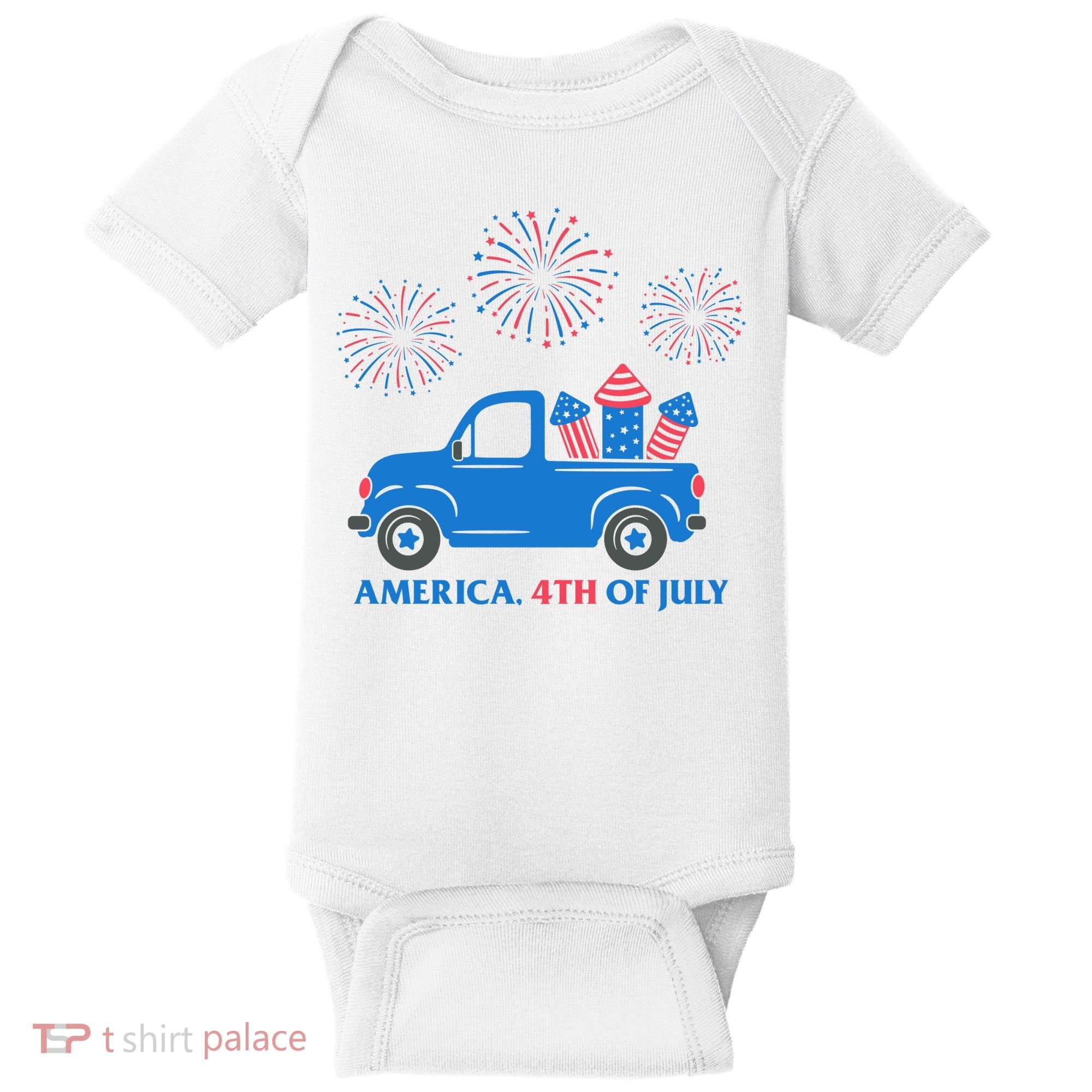 America 4th Of July Firework Truck Baby Bodysuit
