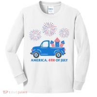 America 4th Of July Firework Truck Kids Long Sleeve Shirt thumb 0